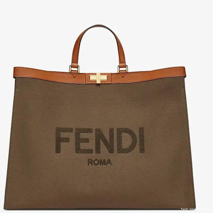 HOT Medium Peekaboo Brown Canvas X-Tote ROMA Logo In Fendi 0705